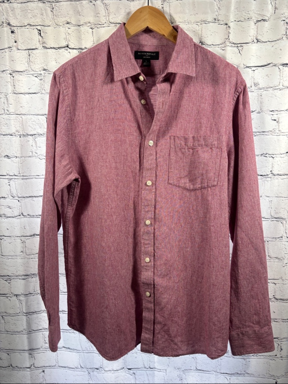 Banana Republic Men's Rose-Mauve Button-Down Linen Shirt